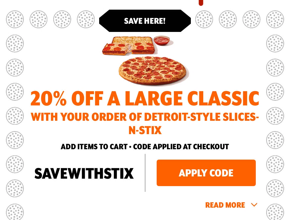 Little Caesars promo code screenshot showing code SAVEWITHSTIX applied at Little Caesars checkout page. Uploaded by SimplyCodes community member SilverGuardian3018 on Feb 13, 2026