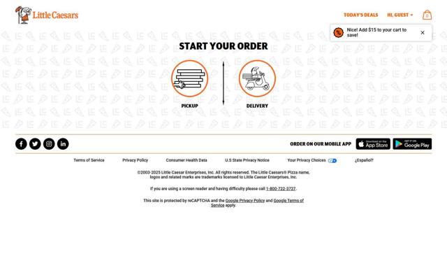 Little Caesars checkout page showing Little Caesars promo code box | Screenshot taken by SimplyCodes community member on Oct 5, 2025