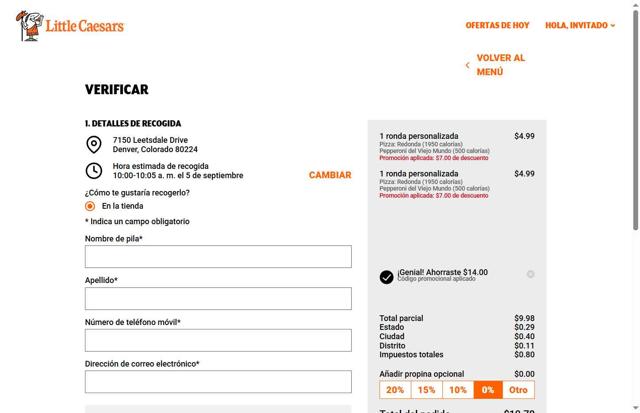 Little Caesars checkout page showing Little Caesars promo code box | Screenshot taken by SimplyCodes community member on Sep 4, 2025