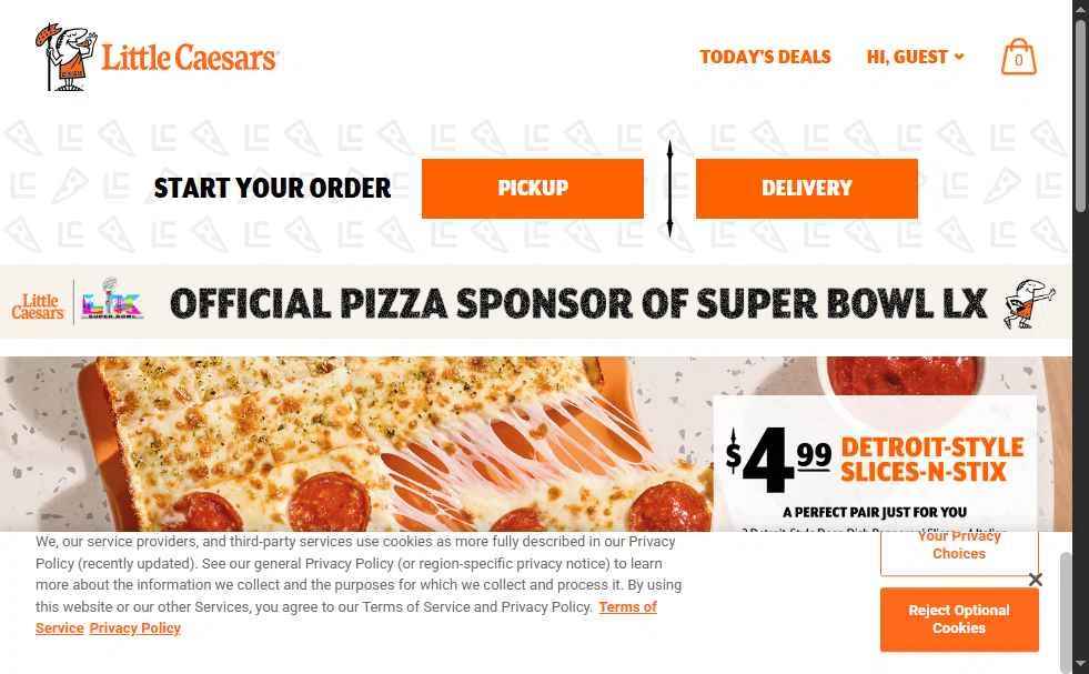 Little Caesars checkout page showing Little Caesars promo code box | Screenshot taken by SimplyCodes community member on Jan 22, 2026