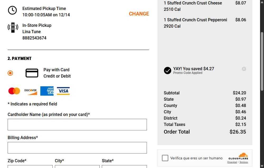 Little Caesars checkout page showing Little Caesars promo code box | Screenshot taken by SimplyCodes community member on Dec 14, 2025