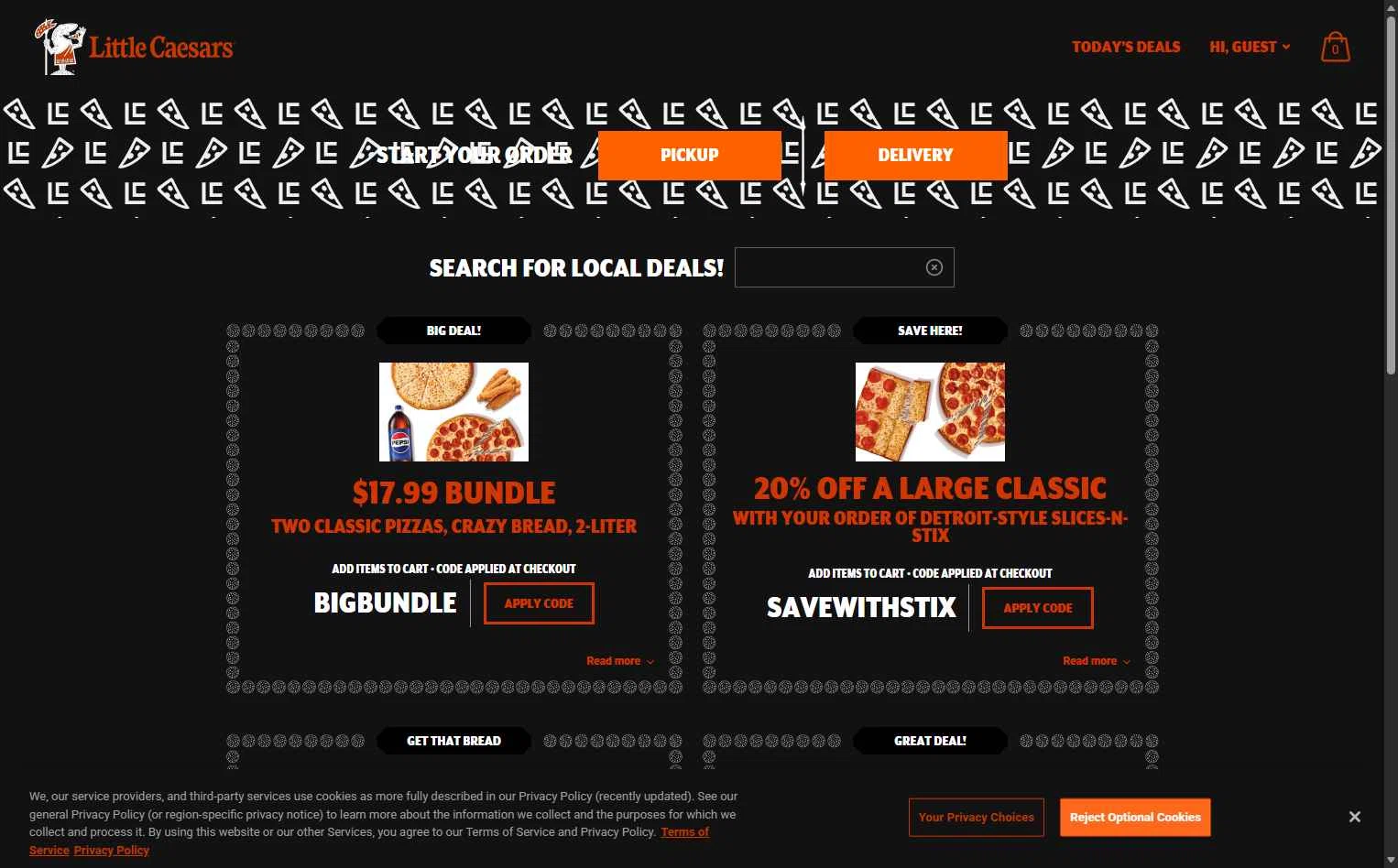 Little Caesars checkout page showing Little Caesars promo code box | Screenshot taken by SimplyCodes community member on Feb 7, 2026