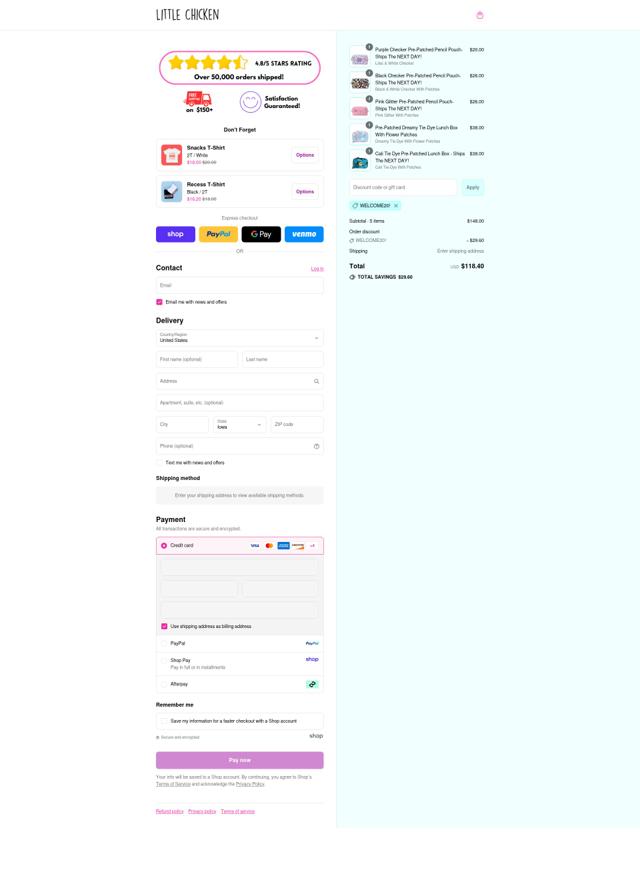 Little Chicken checkout page showing Little Chicken promo code box | Screenshot taken by SimplyCodes community member on Sep 8, 2025