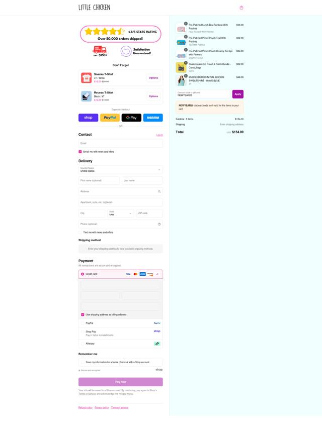 Little Chicken checkout page showing Little Chicken promo code box | Screenshot taken by SimplyCodes community member on Sep 3, 2025
