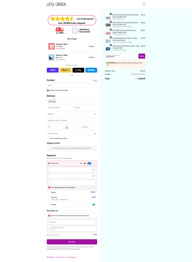 Little Chicken checkout page showing Little Chicken promo code box | Screenshot taken by SimplyCodes community member on Sep 12, 2025