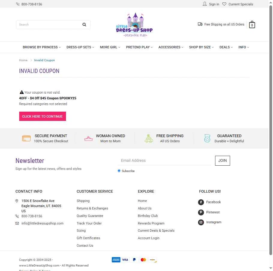Little Dress Up Shop checkout page showing Little Dress Up Shop promo code box | Screenshot taken by SimplyCodes community member on Oct 6, 2025
