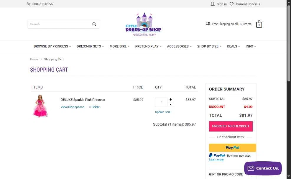 Little Dress Up Shop checkout page showing Little Dress Up Shop promo code box | Screenshot taken by SimplyCodes community member on Nov 4, 2025