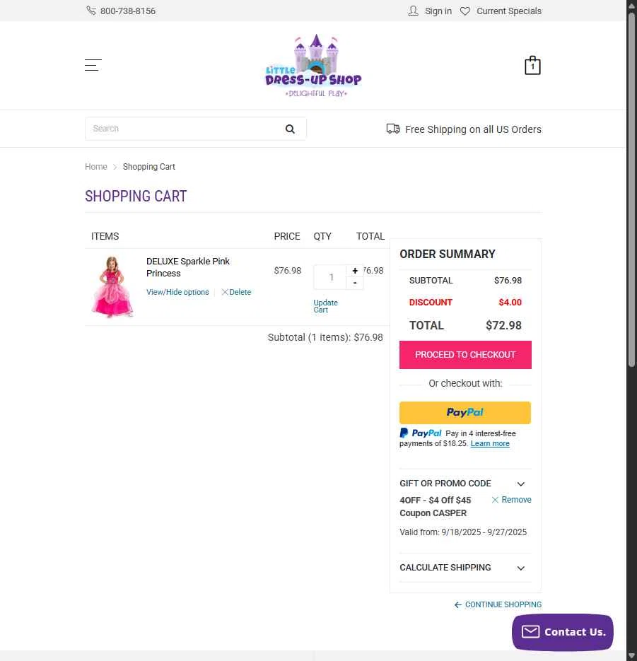 Little Dress Up Shop checkout page showing Little Dress Up Shop promo code box | Screenshot taken by SimplyCodes community member on Sep 21, 2025