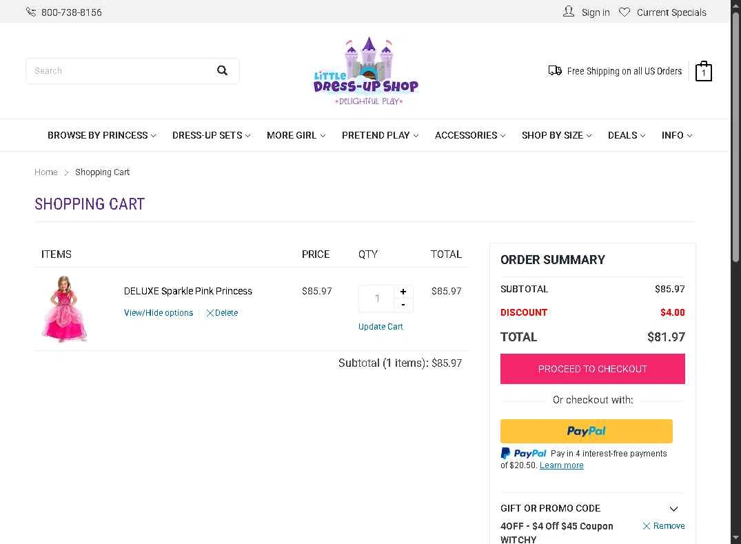 Little Dress Up Shop checkout page showing Little Dress Up Shop promo code box | Screenshot taken by SimplyCodes community member on Oct 12, 2025