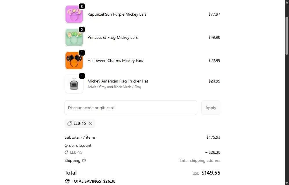 Little Ears Boutique checkout page showing Little Ears Boutique discount code box | Screenshot taken by SimplyCodes community member on Dec 18, 2025