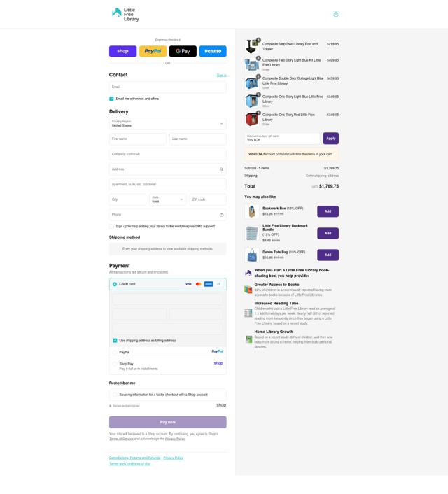 Little Free Library checkout page showing Little Free Library coupon code box | Screenshot taken by SimplyCodes community member on Sep 12, 2025