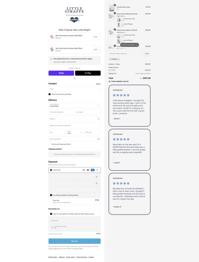 Little Giraffe checkout page showing Little Giraffe discount code box | Screenshot taken by SimplyCodes community member on Sep 10, 2025