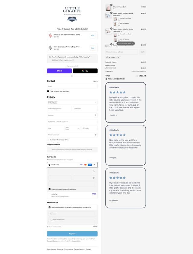 Little Giraffe checkout page showing Little Giraffe discount code box | Screenshot taken by SimplyCodes community member on Sep 10, 2025