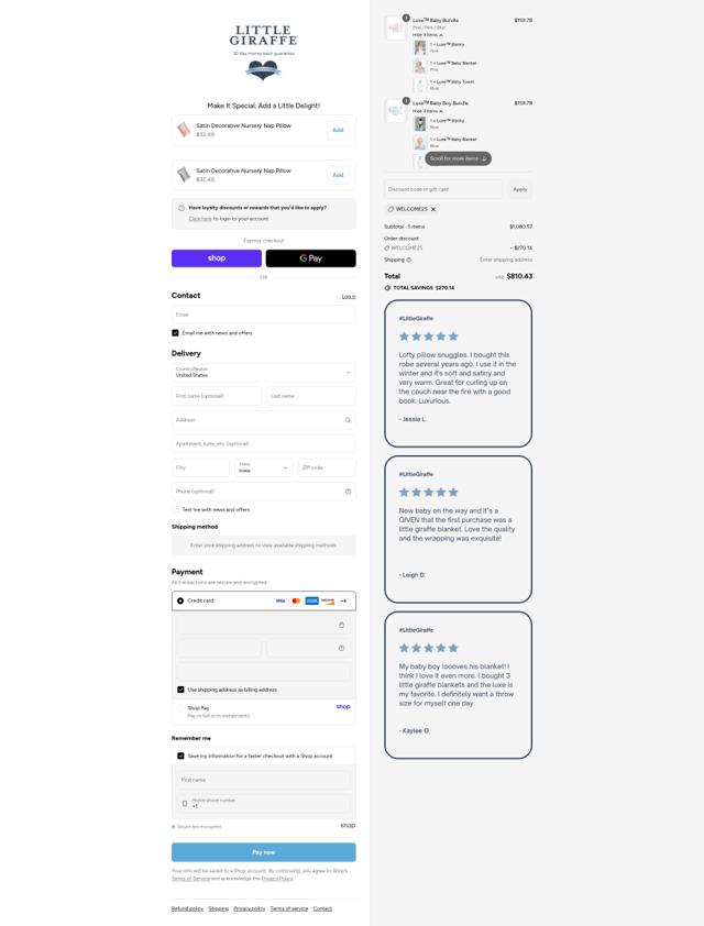 Little Giraffe checkout page showing Little Giraffe discount code box | Screenshot taken by SimplyCodes community member on Sep 6, 2025