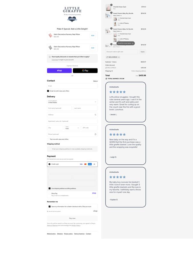 Little Giraffe checkout page showing Little Giraffe discount code box | Screenshot taken by SimplyCodes community member on Sep 10, 2025