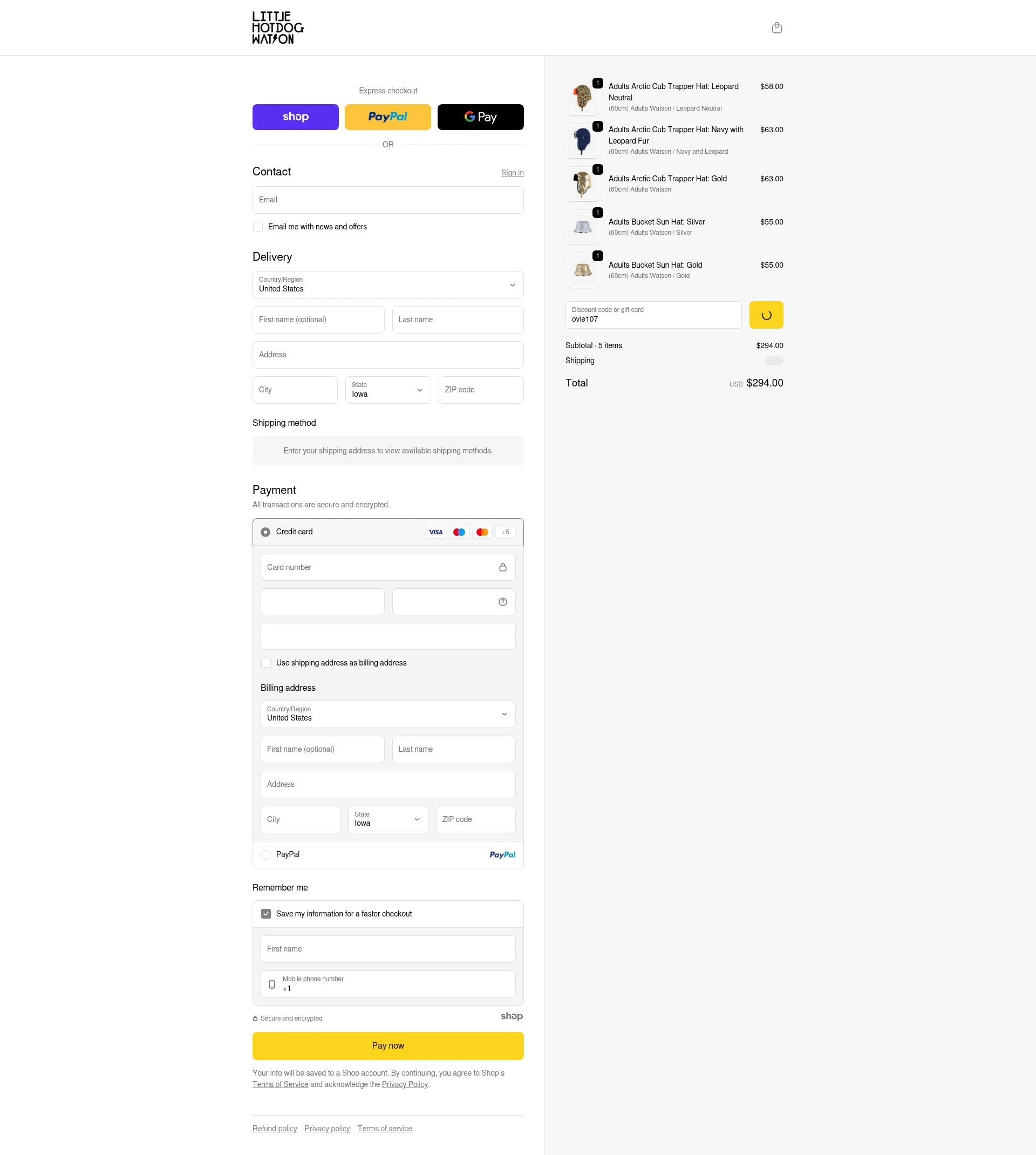 Little Hotdog Watson checkout page showing Little Hotdog Watson discount code box | Screenshot taken by SimplyCodes community member on Jan 1, 2026