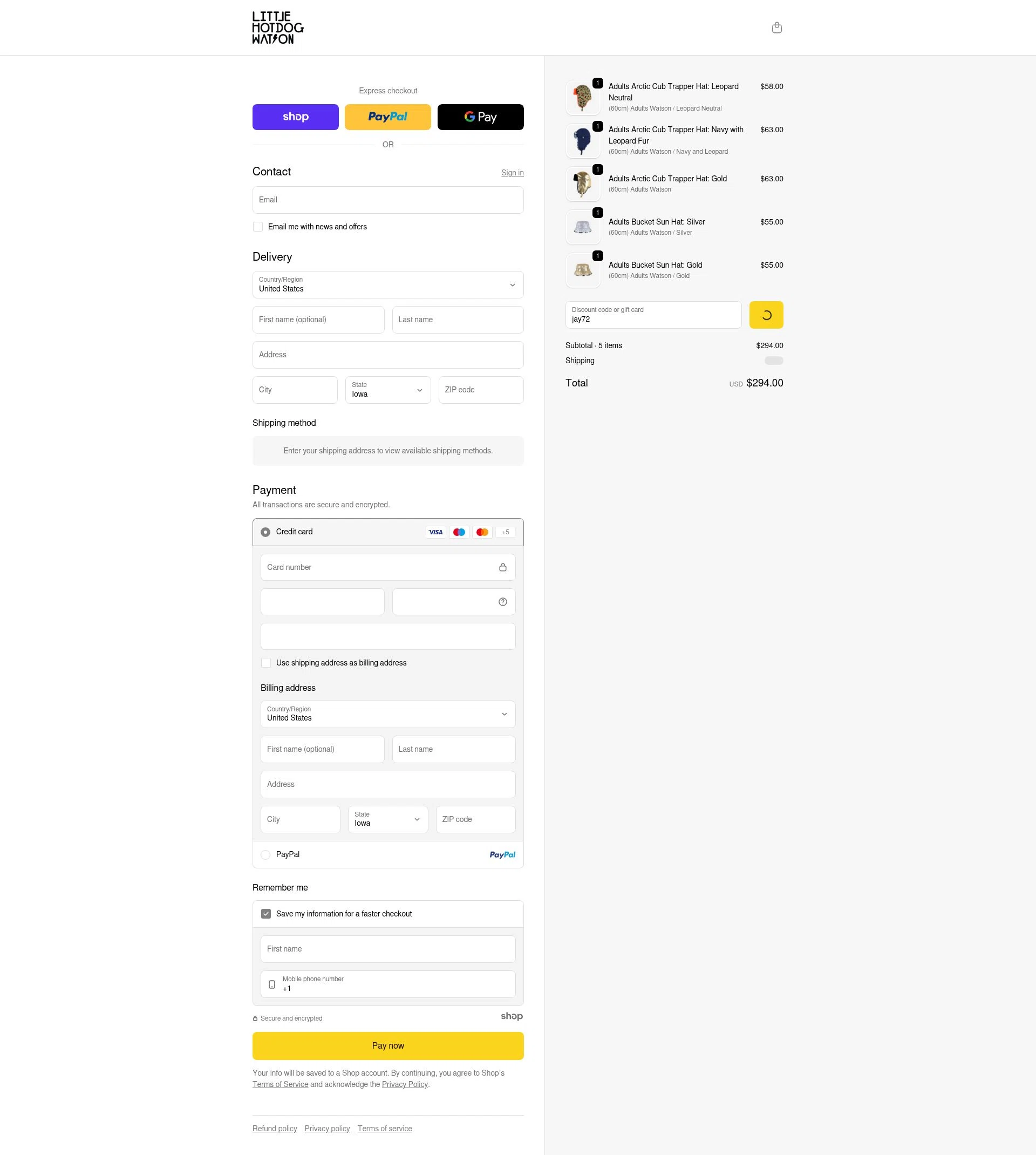 Little Hotdog Watson checkout page showing Little Hotdog Watson discount code box | Screenshot taken by SimplyCodes community member on Jan 1, 2026
