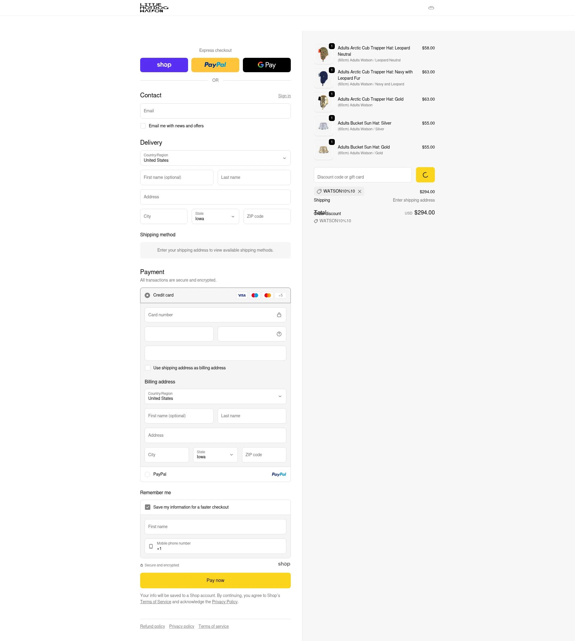 Little Hotdog Watson checkout page showing Little Hotdog Watson discount code box | Screenshot taken by SimplyCodes community member on Jan 1, 2026