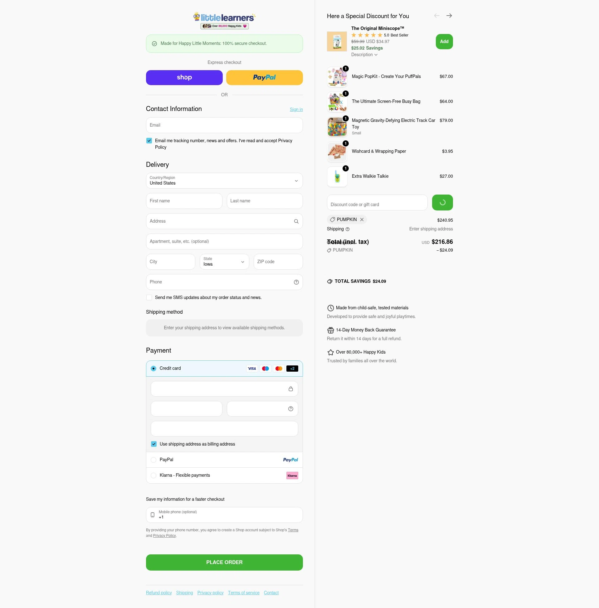 Little Learners checkout page showing Little Learners coupon code box | Screenshot taken by SimplyCodes community member on Feb 1, 2026