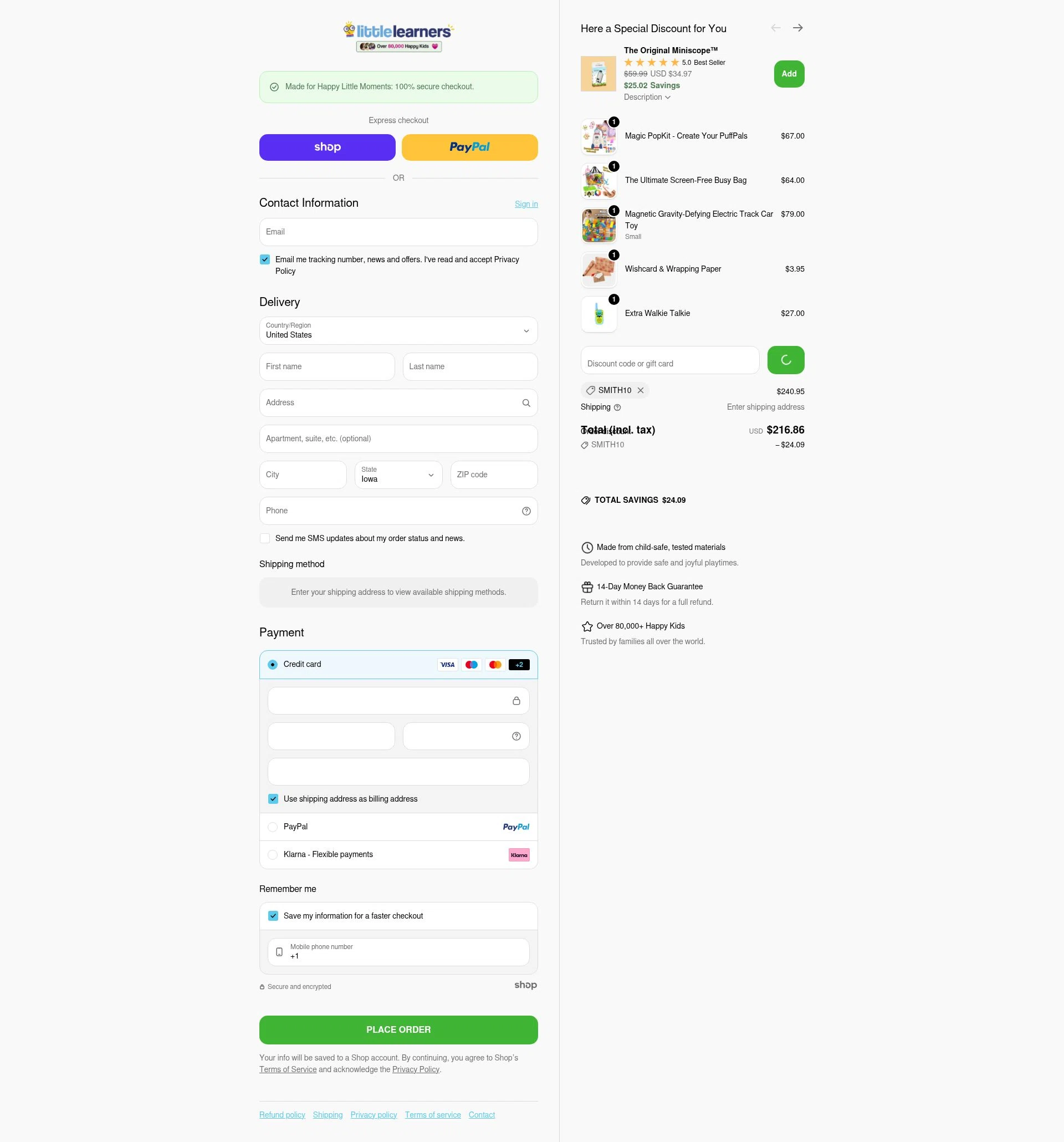 Little Learners checkout page showing Little Learners coupon code box | Screenshot taken by SimplyCodes community member on Jan 28, 2026