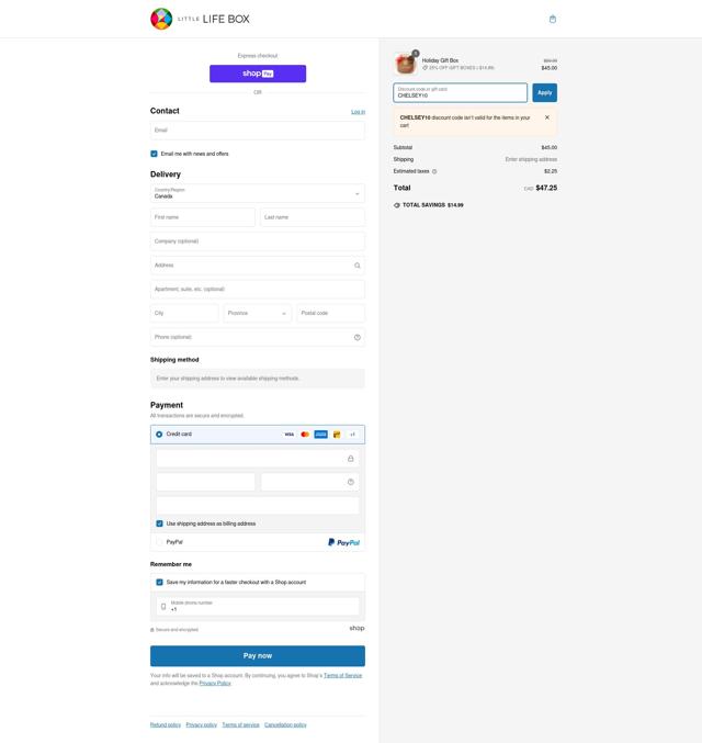 Little Life Box checkout page showing Little Life Box promo code box | Screenshot taken by SimplyCodes community member on Dec 14, 2024