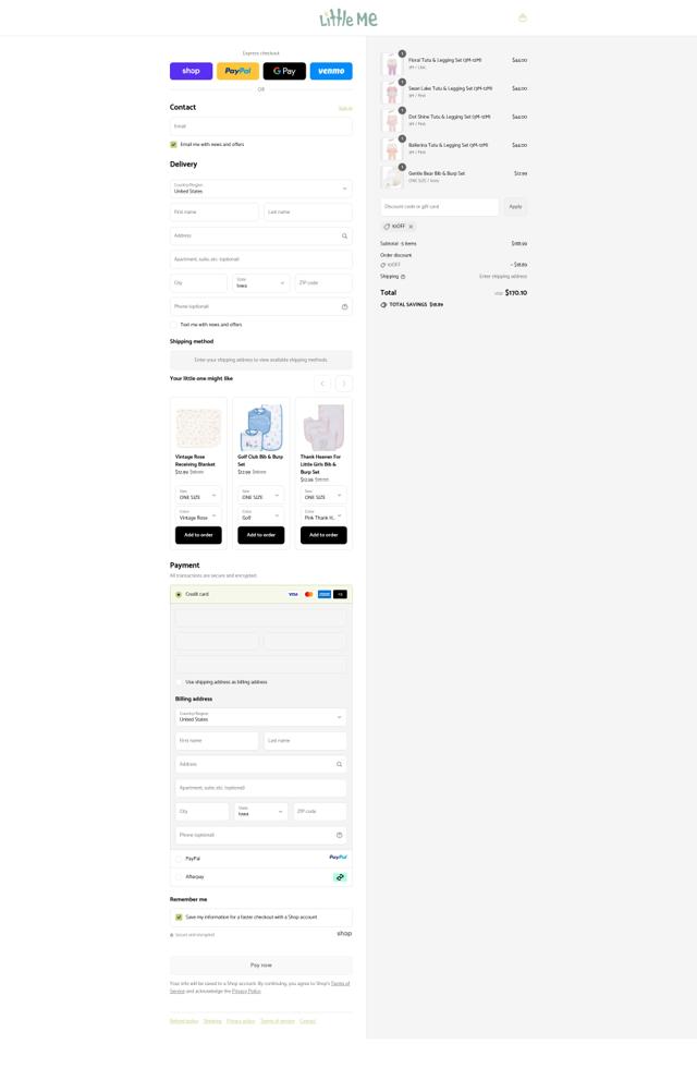 Little Me checkout page showing Little Me promo code box | Screenshot taken by SimplyCodes community member on Sep 12, 2025