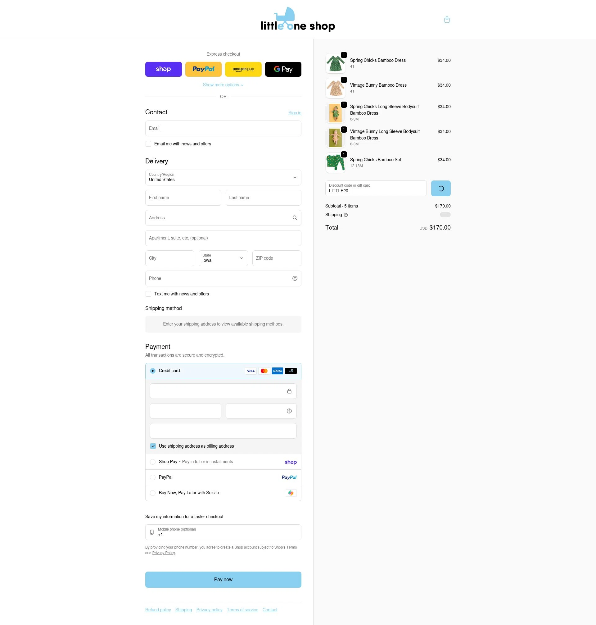 Little One Shop checkout page showing Little One Shop discount code box | Screenshot taken by SimplyCodes community member on Feb 19, 2026