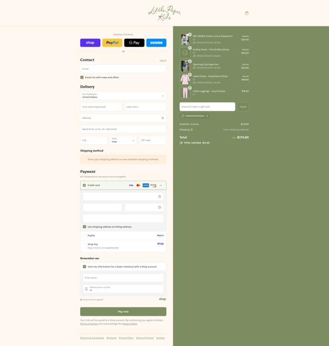 Little Paper Kids checkout page showing Little Paper Kids promo code box | Screenshot taken by SimplyCodes community member on Aug 31, 2025