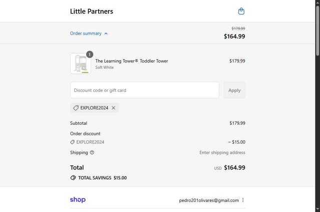 Little Partners checkout page showing Little Partners promo code box | Screenshot taken by SimplyCodes community member on Sep 4, 2025