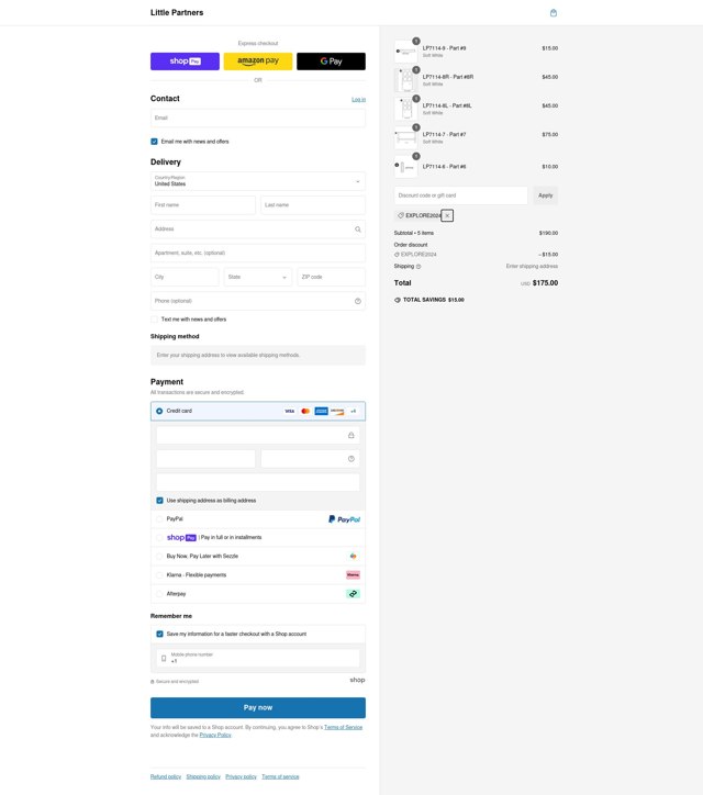 Little Partners checkout page showing Little Partners promo code box | Screenshot taken by SimplyCodes community member on Jan 26, 2025