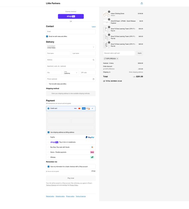 Little Partners checkout page showing Little Partners promo code box | Screenshot taken by SimplyCodes community member on Jun 30, 2025