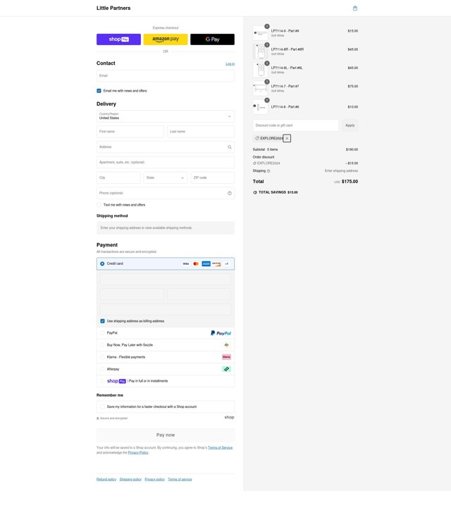 Little Partners checkout page showing Little Partners promo code box | Screenshot taken by SimplyCodes community member on Jan 30, 2025