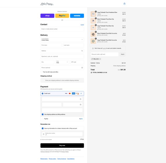 Little Poppy checkout page showing Little Poppy promo code box | Screenshot taken by SimplyCodes community member on Sep 4, 2025
