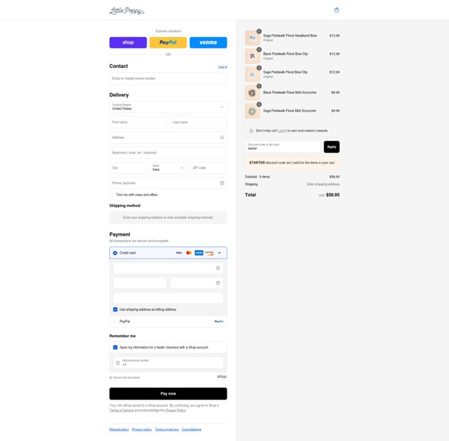 Little Poppy checkout page showing Little Poppy promo code box | Screenshot taken by SimplyCodes community member on Sep 4, 2025