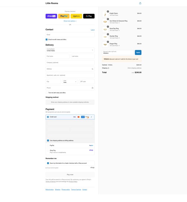 Little Rooms checkout page showing Little Rooms discount code box | Screenshot taken by SimplyCodes community member on Aug 22, 2025