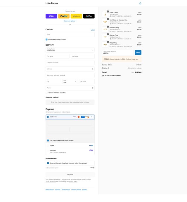 Little Rooms checkout page showing Little Rooms discount code box | Screenshot taken by SimplyCodes community member on Aug 30, 2025