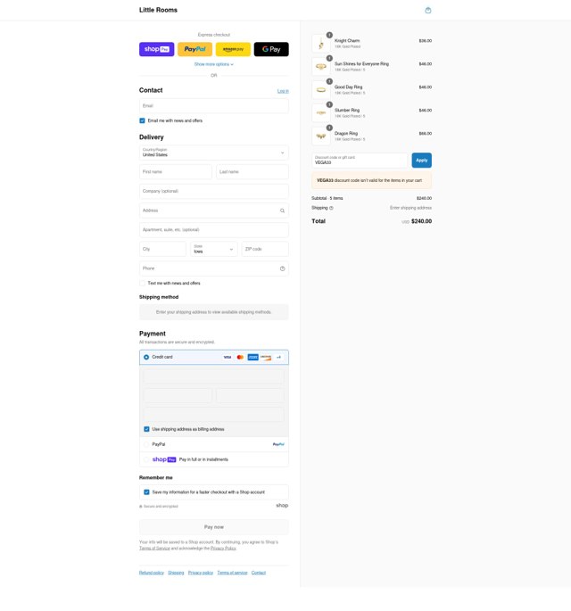 Little Rooms checkout page showing Little Rooms discount code box | Screenshot taken by SimplyCodes community member on Aug 12, 2025