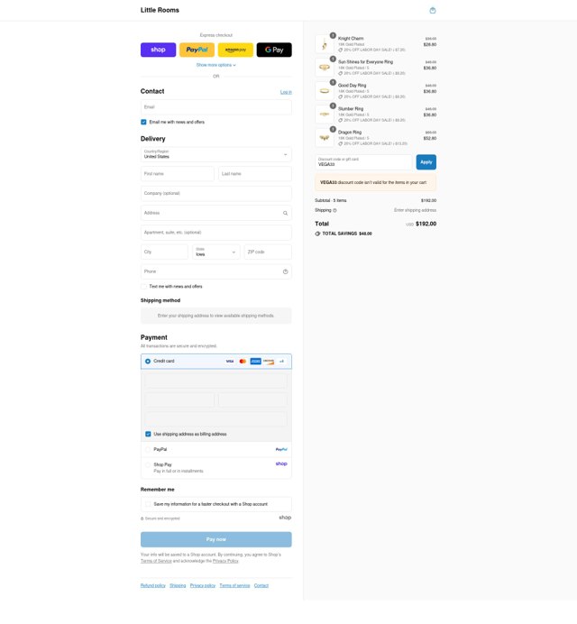 Little Rooms checkout page showing Little Rooms discount code box | Screenshot taken by SimplyCodes community member on Sep 3, 2025