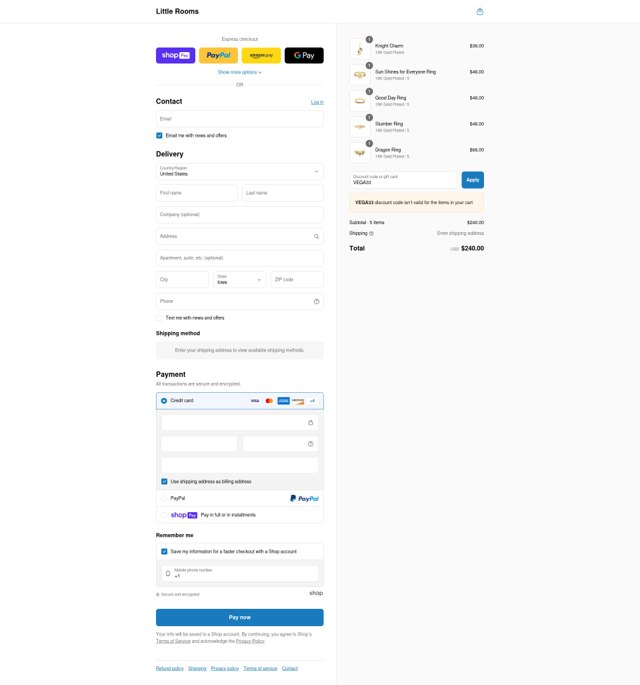 Little Rooms checkout page showing Little Rooms discount code box | Screenshot taken by SimplyCodes community member on Aug 8, 2025