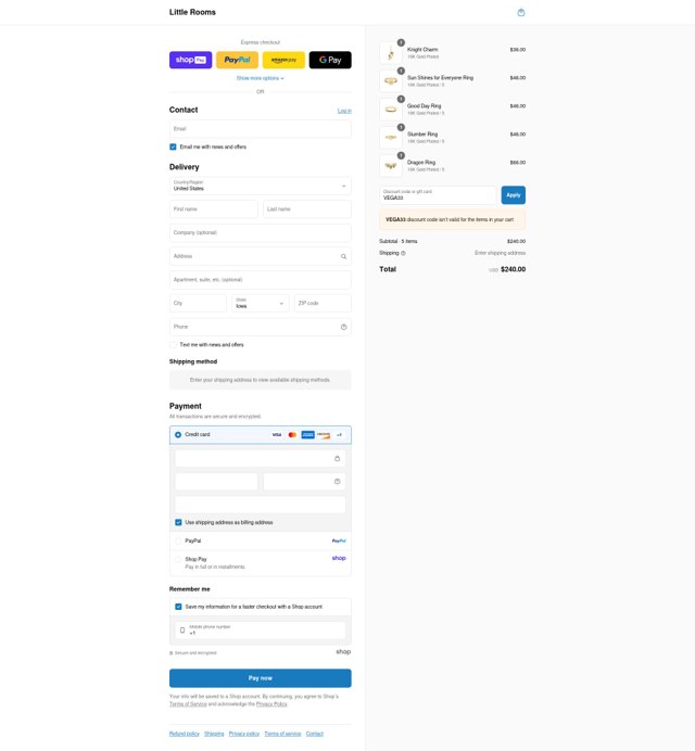 Little Rooms checkout page showing Little Rooms discount code box | Screenshot taken by SimplyCodes community member on Aug 26, 2025