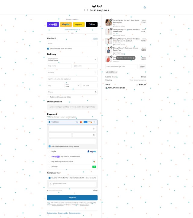 Little Sleepies checkout page showing Little Sleepies coupon code box | Screenshot taken by SimplyCodes community member on Aug 5, 2025