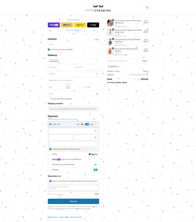 Little Sleepies checkout page showing Little Sleepies coupon code box | Screenshot taken by SimplyCodes community member on Aug 9, 2025