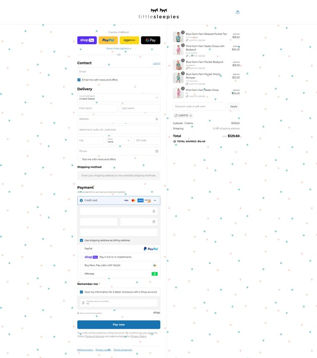 Little Sleepies checkout page showing Little Sleepies coupon code box | Screenshot taken by SimplyCodes community member on Jul 27, 2025