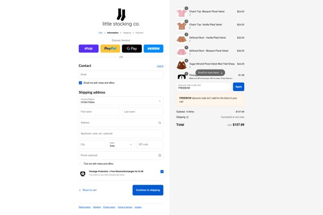 Little Stocking Co. checkout page showing Little Stocking Co. discount code box | Screenshot taken by SimplyCodes community member on Aug 29, 2025