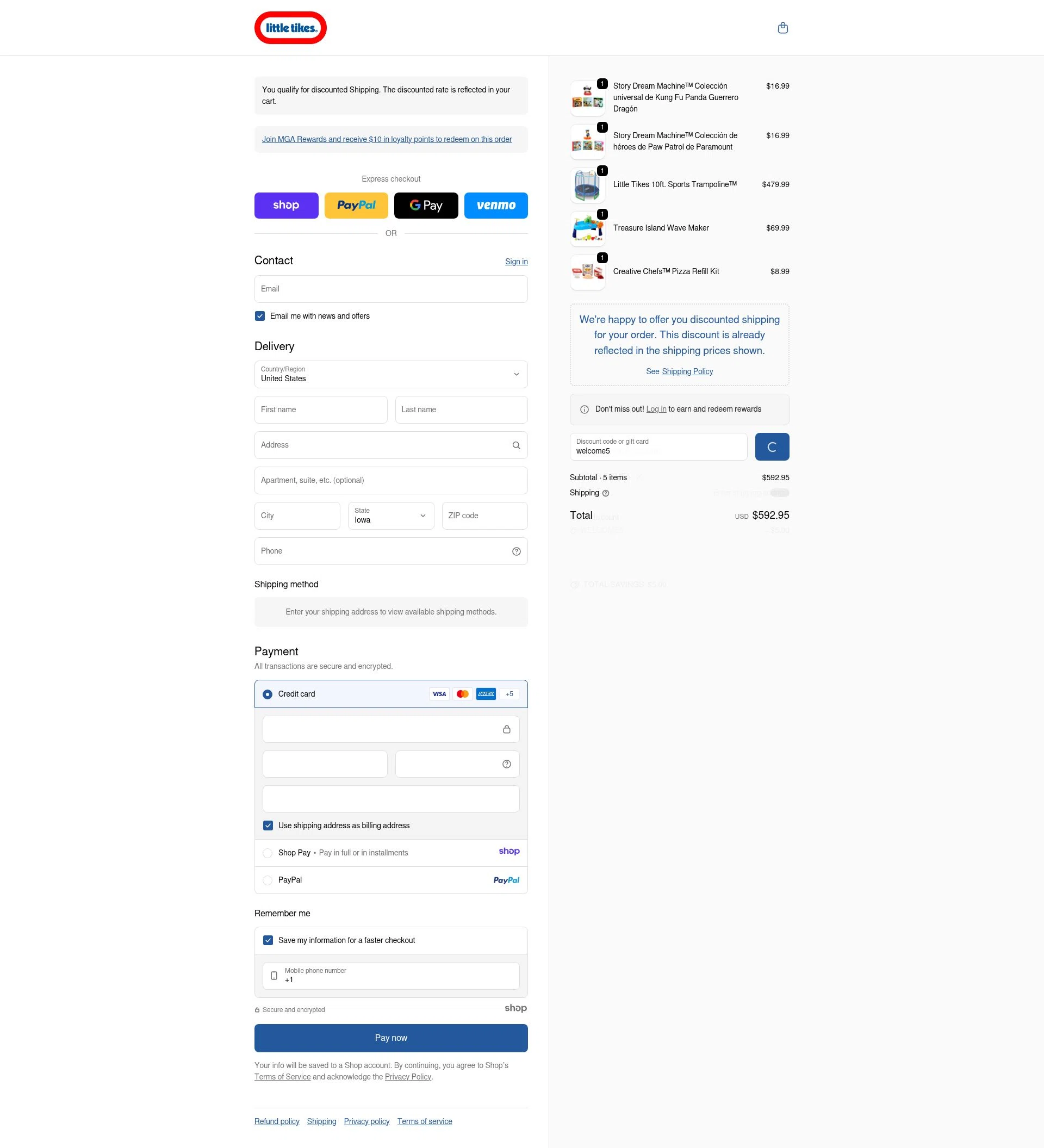 Little Tikes checkout page showing Little Tikes discount code box | Screenshot taken by SimplyCodes community member on Dec 28, 2025