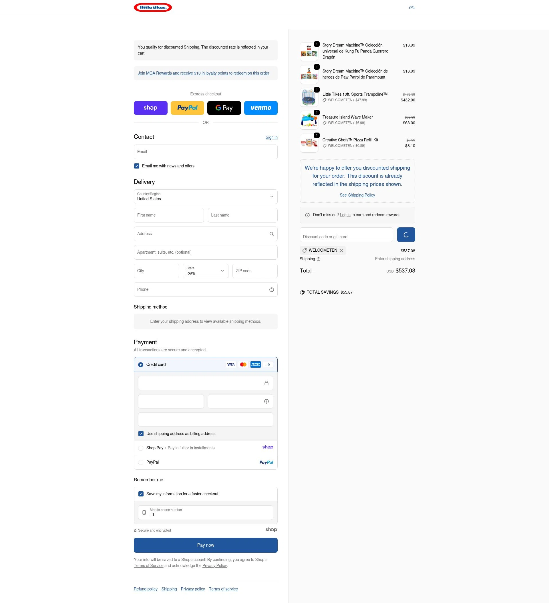 Little Tikes checkout page showing Little Tikes discount code box | Screenshot taken by SimplyCodes community member on Dec 23, 2025