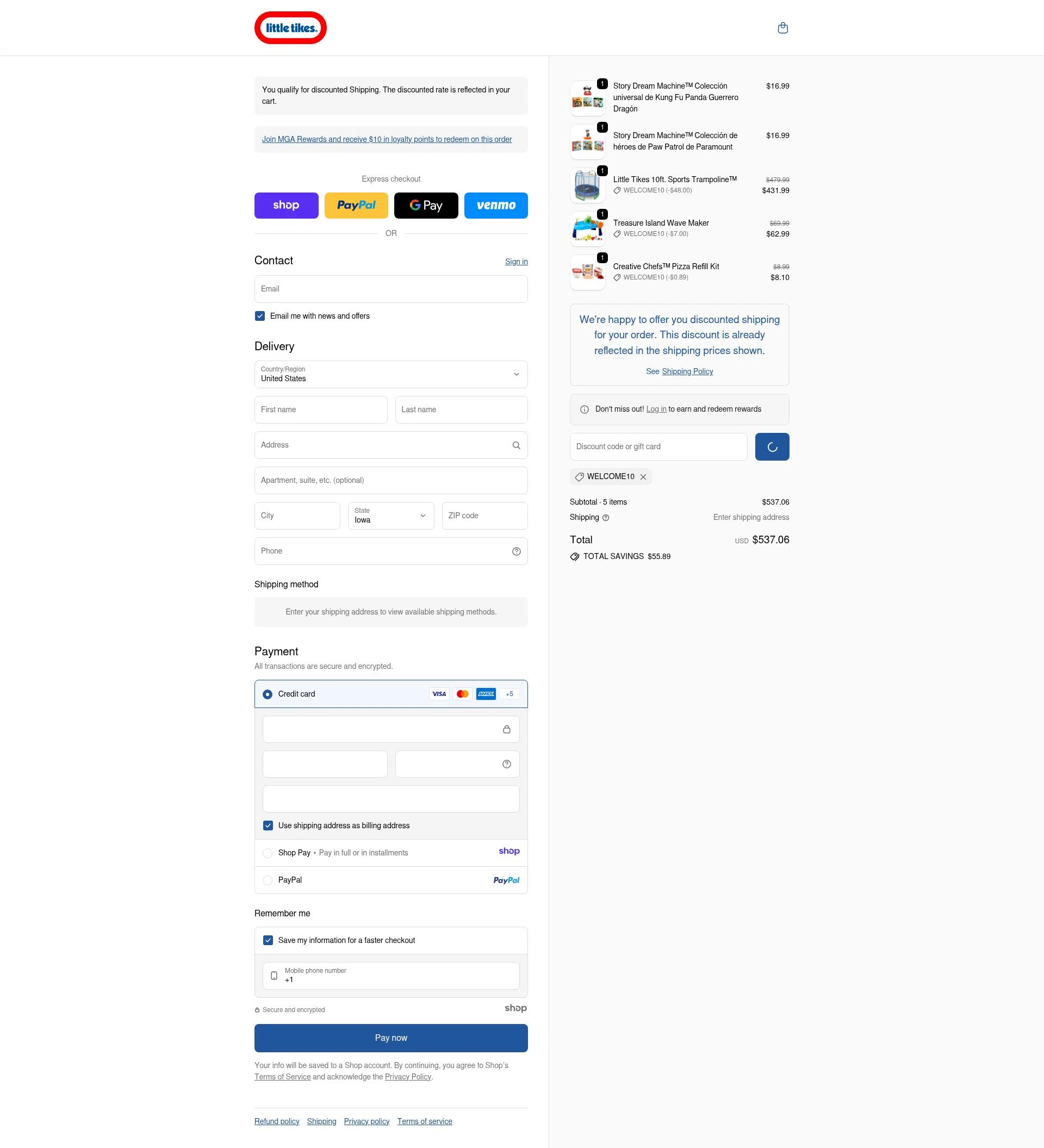 Little Tikes checkout page showing Little Tikes discount code box | Screenshot taken by SimplyCodes community member on Dec 28, 2025