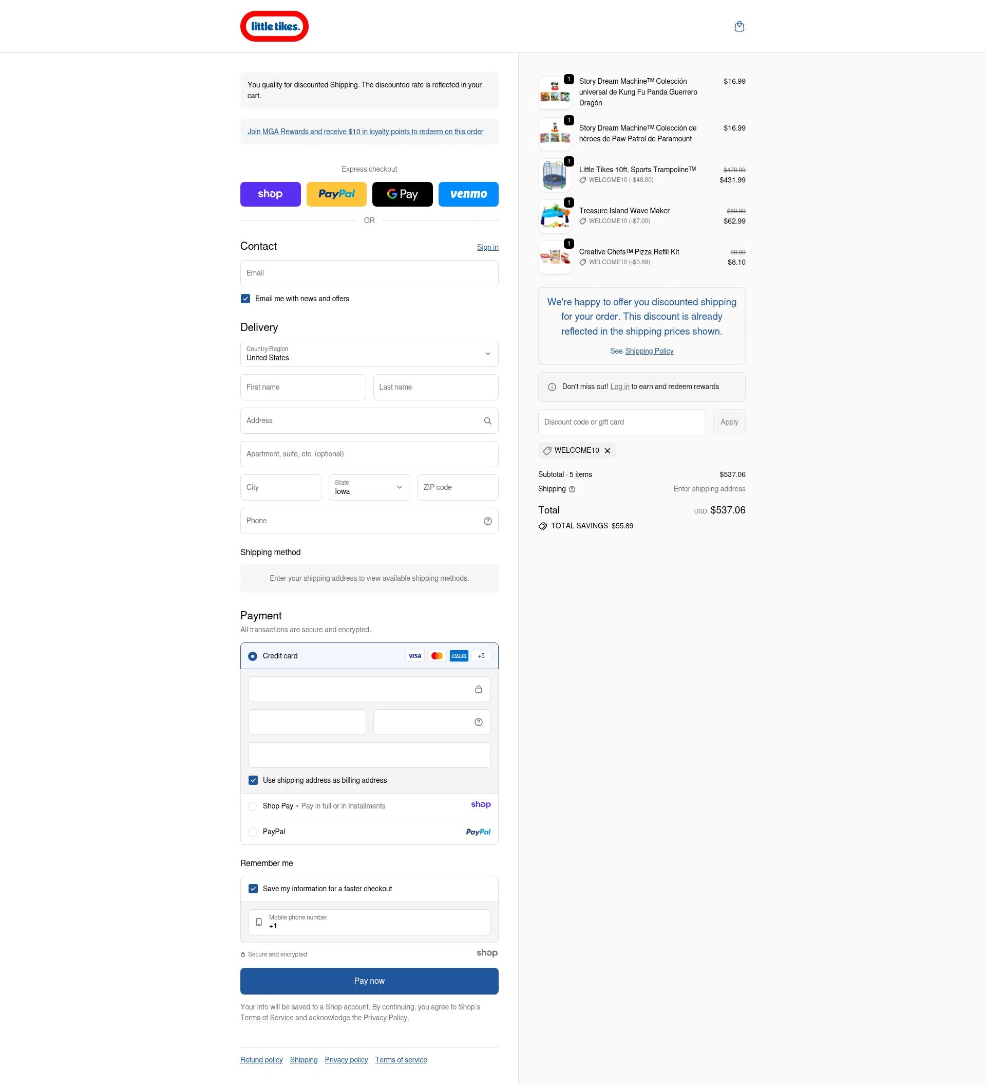 Little Tikes checkout page showing Little Tikes discount code box | Screenshot taken by SimplyCodes community member on Jan 2, 2026