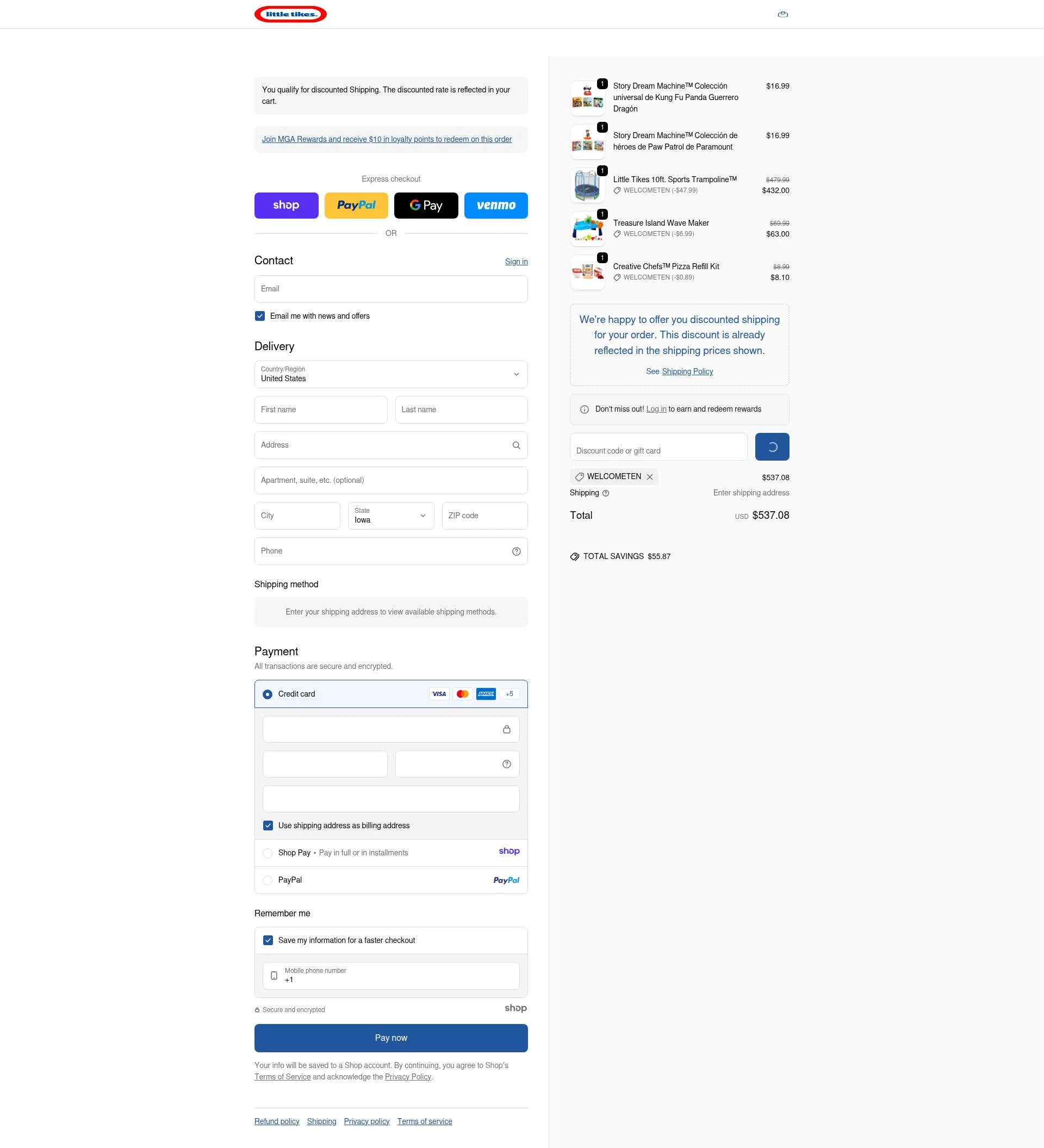 Little Tikes checkout page showing Little Tikes discount code box | Screenshot taken by SimplyCodes community member on Dec 28, 2025