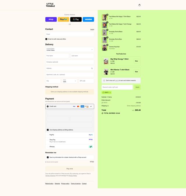 Little Trouble checkout page showing Little Trouble discount code box | Screenshot taken by SimplyCodes community member on Sep 4, 2025